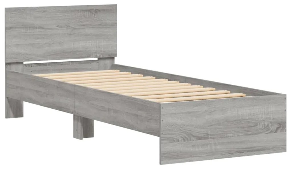 Estrutura de cama c/ cabeceira/luzes LED 75x190 cm cinza sonoma