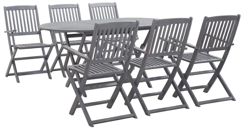 7 pcs conjunto de jantar jardim madeira acácia maciça cinzento