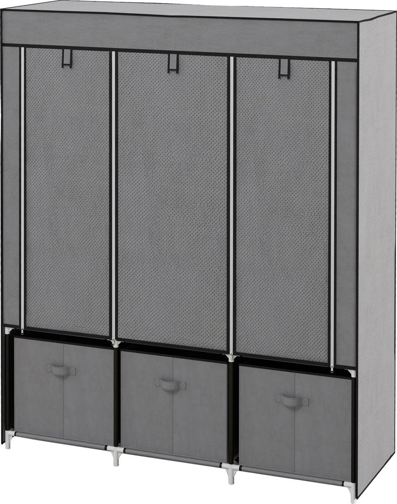 Guarda Roupa dobrável em tecido com 5 prateleiras, 2 varões e 3 gavetas em tecido 125 C x 43 L x 162,5 A cm Cinzento