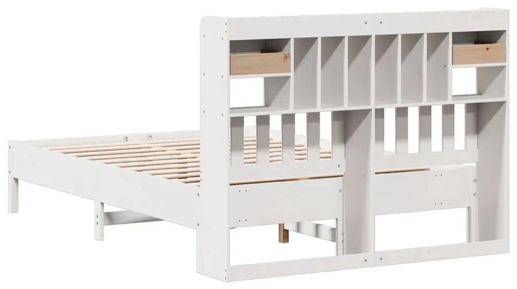 Cama com estante sem colchão 140x190 cm pinho maciço branco