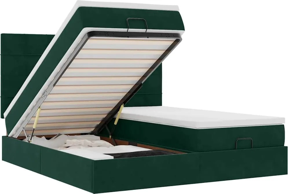 vidaXL Estrutura de cama otomana com colchão verde escuro veludo