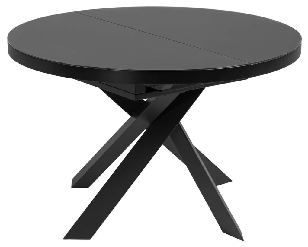 Kave Home - Mesa extensível redonda Vashti de vidro e pernas de aço acabamento preto Ø 120 (160) cm