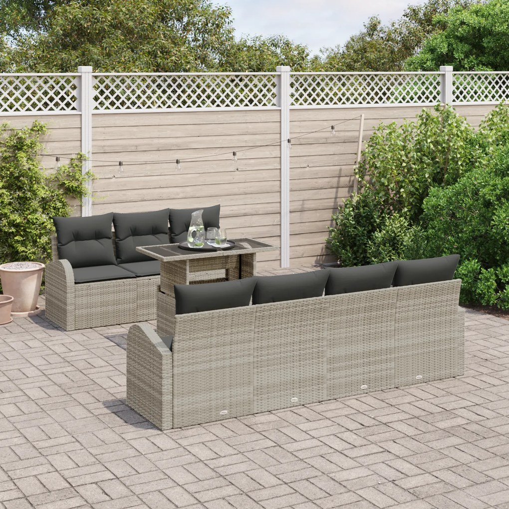 Conjunto de Sofás de Jardim de 8 Peças com Almofadas Cinza Claro Vime