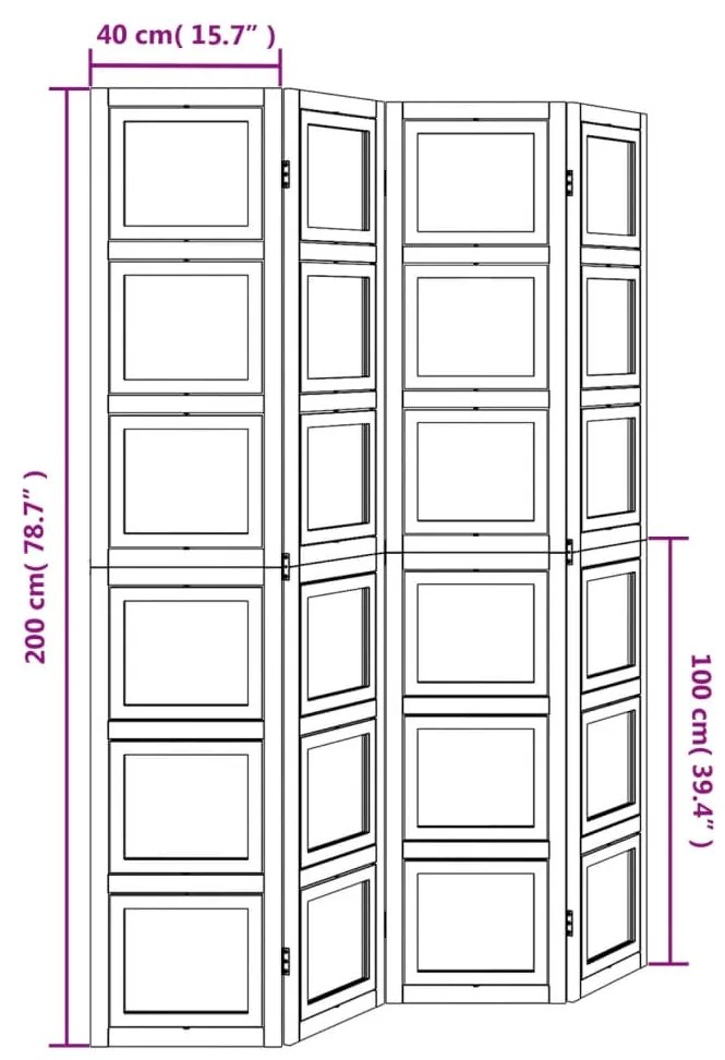 Biombo com 4 painéis madeira de paulownia maciça branco