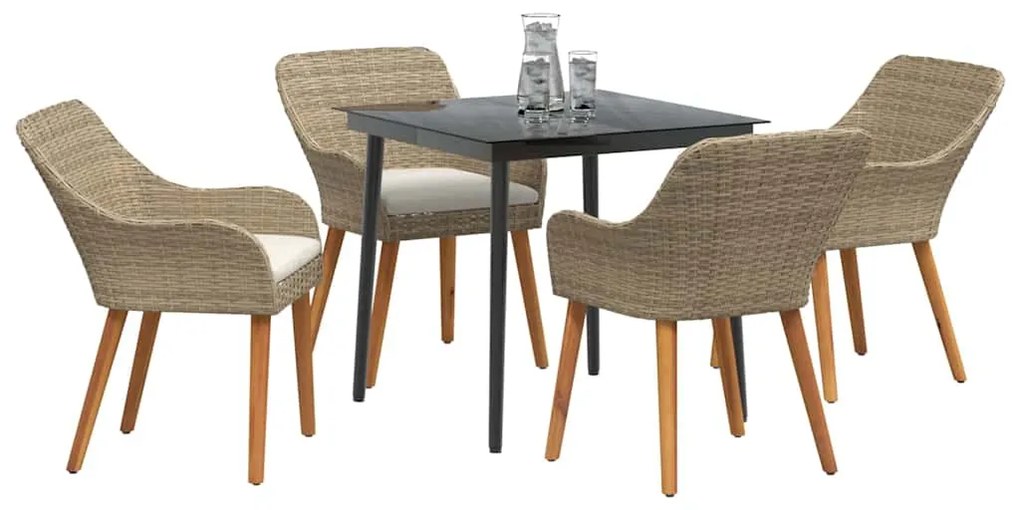 Conjunto de Jantar de Jardim 5 Peças Bege em Rattan Sintético