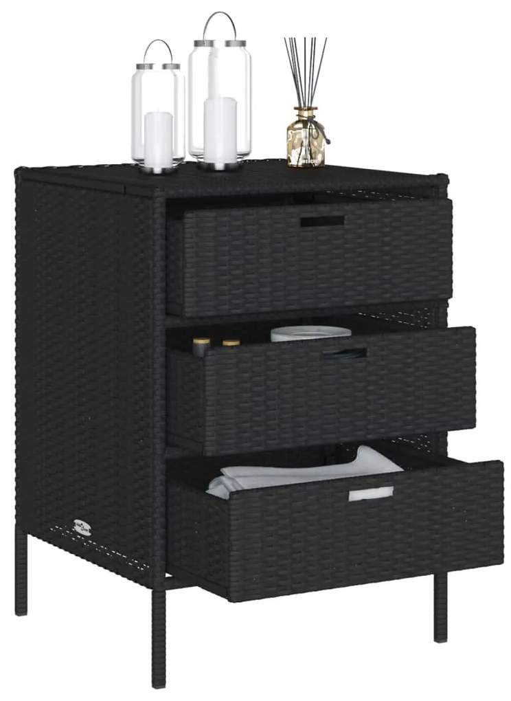 Armário de arrumação para jardim 55x59x80 cm vime PE preto