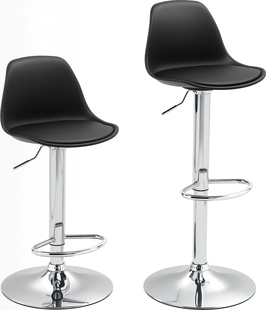 HOMCOM Conjunto de 2 banquetas, cadeiras de bar giratórias com encosto, ajustáveis em altura, suportam até 120 kg, 42 x 41 x 82-104 cm, Preto | Aosom Portugal