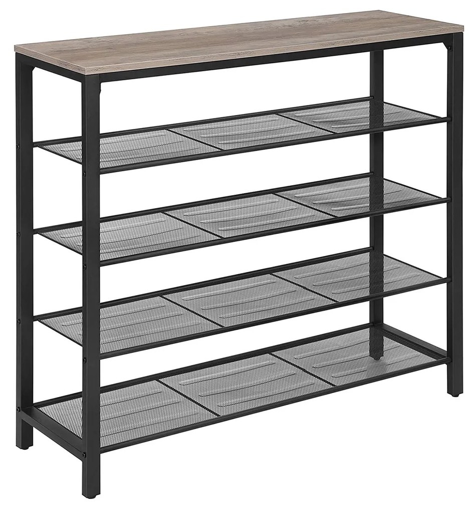 Shoe Rack, Shoe Storage Organiser with 4 Mesh Shelves and Large