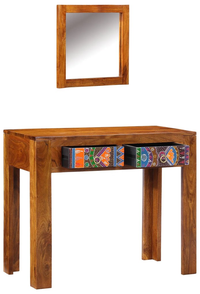 Mesa de Maquilhagem com Espelho Castanho Madeira Sólida de Acácia