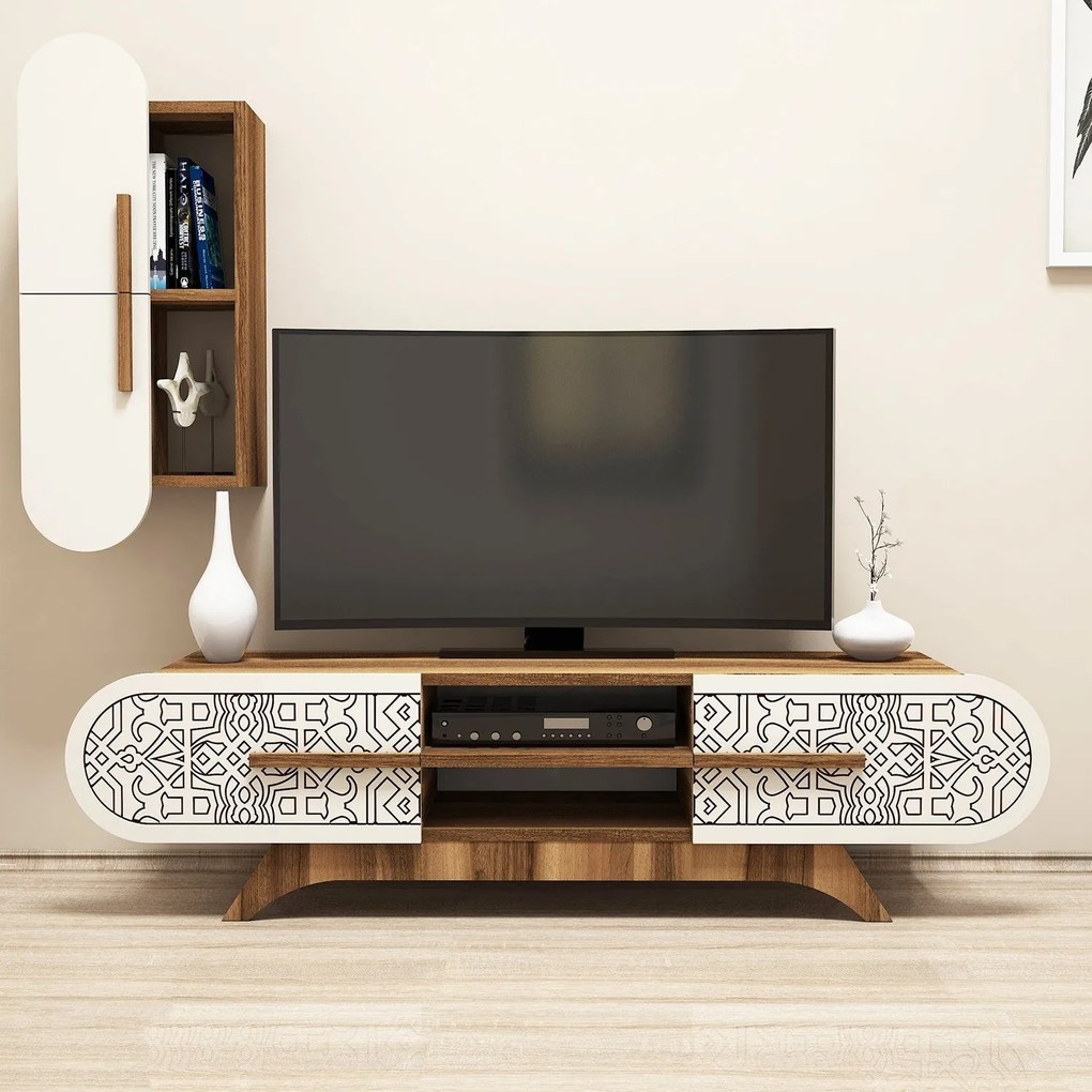 Móvel TV Defne – Nogueira e Creme – 145x37x35 cm