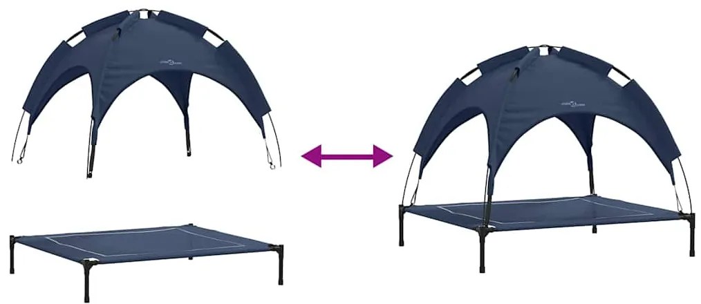 Cama Elevada para Cães com Teto Removível Azul-marinho L Aço
