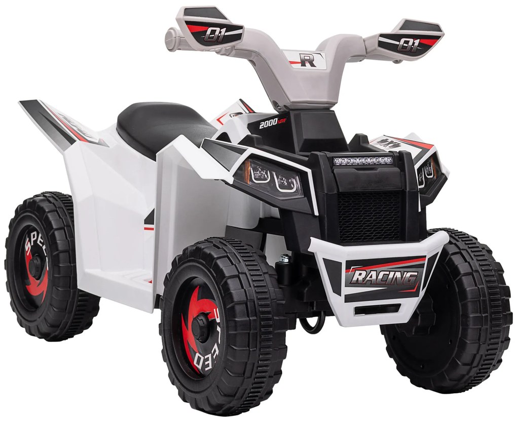Moto 4 Elétrica para Crianças Veículo Elétrico a Bateria de 6V com Velocidade de 2,5 km/h 70x41,5x48,5 cm Branca