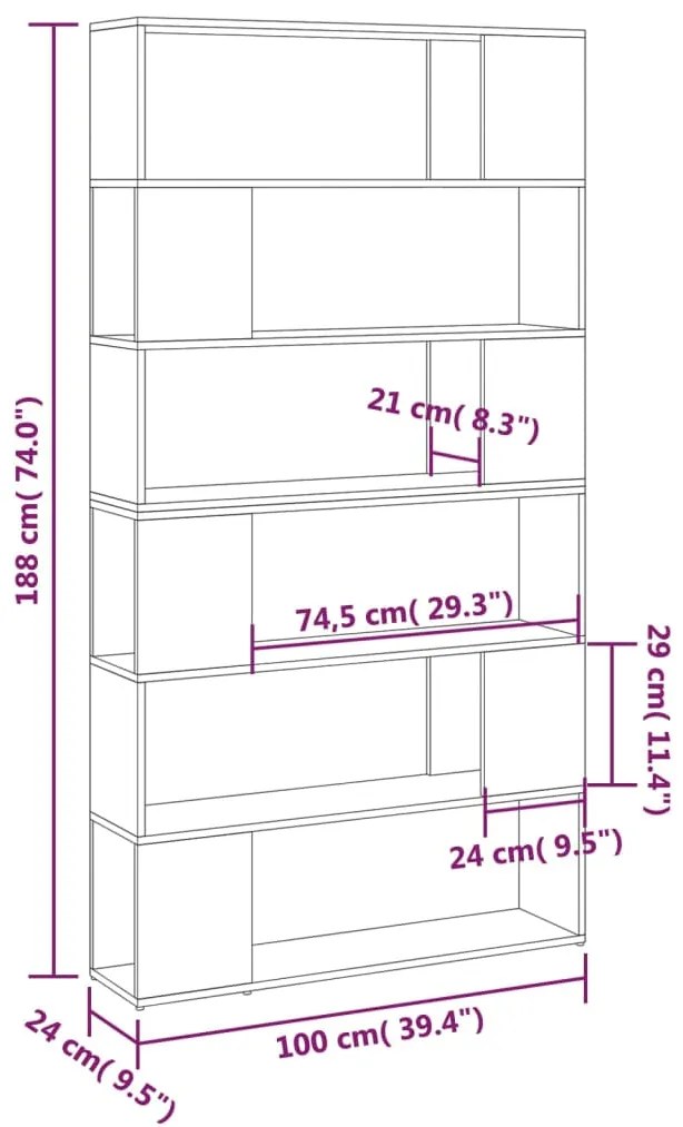 Estante/divisória 100x24x188 cm cinzento cimento