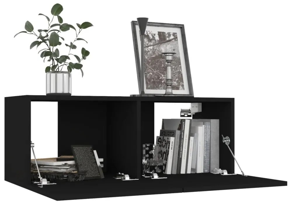 4 pcs conjunto de móveis de TV derivados de madeira preto