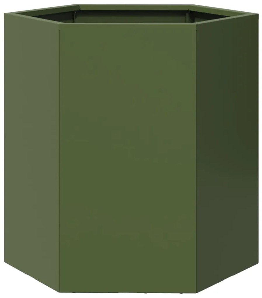 Vaso/floreira de jardim 2 pcs hexagonal 46x40x45 cm aço verde