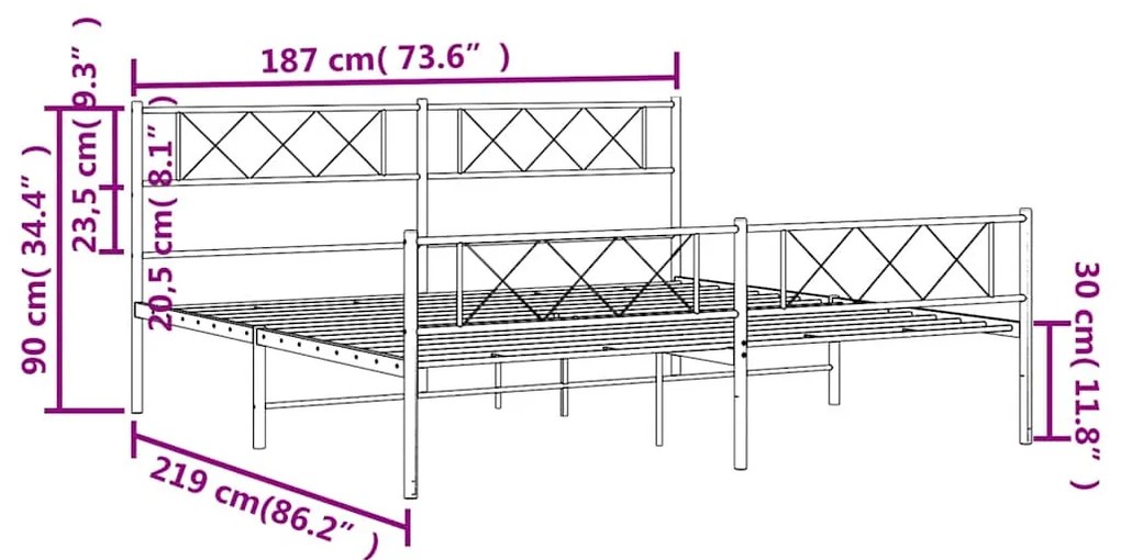 Estrutura de cama com cabeceira e pés 183x213 cm metal branco