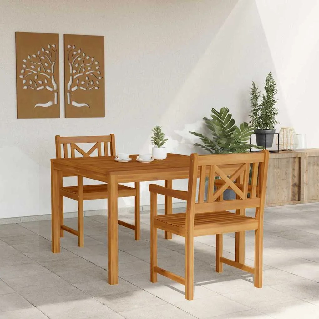 Conjunto de Jantar para Jardim - 3 Peças em Madeira Sólida de Acácia