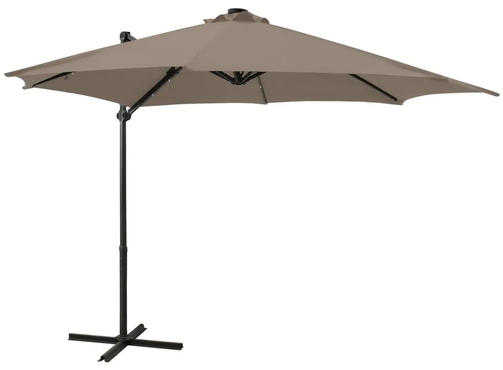 Guarda-sol jardim c/ poste e luzes LED 300 cm cinza-acastanhado