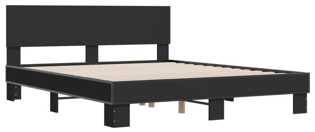 Estrutura de cama 150x200 cm derivados de madeira/metal preto