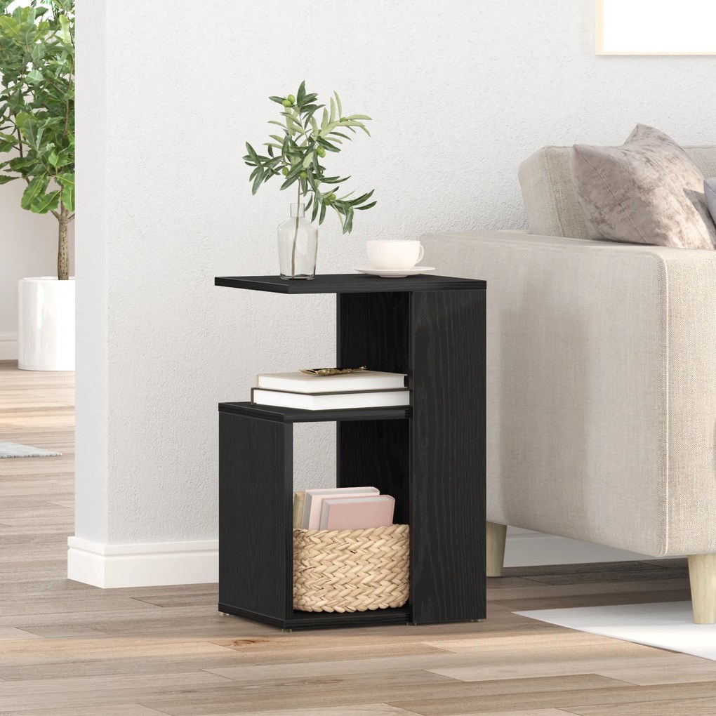 Mesa de Apoio vidaXL Preta de Carvalho 36x30x56 cm em Madeira Revestida