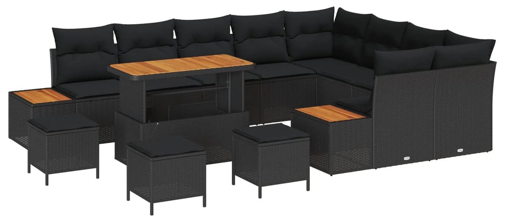 vidaXL Conjunto de Sofá de Jardim 13 pcs Preto vime PE