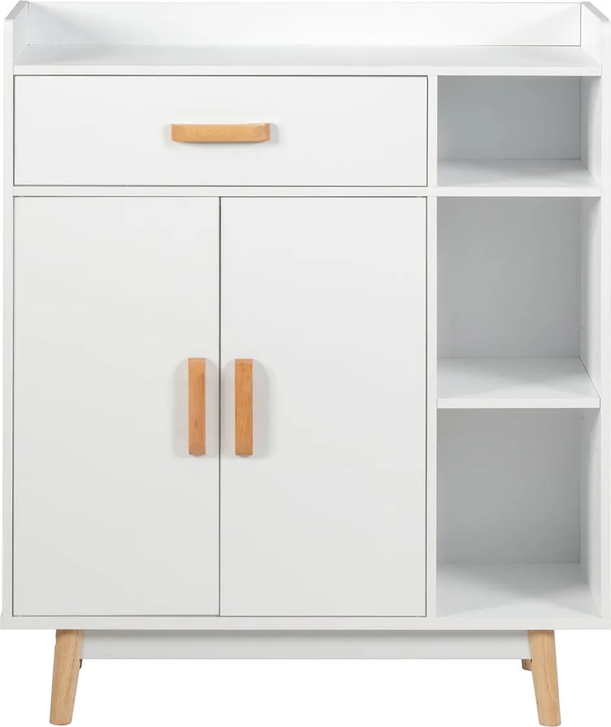 Armário "ELIN" com 1 Gaveta, 2 Portas e 3 Prateleiras – Branco, MDF e