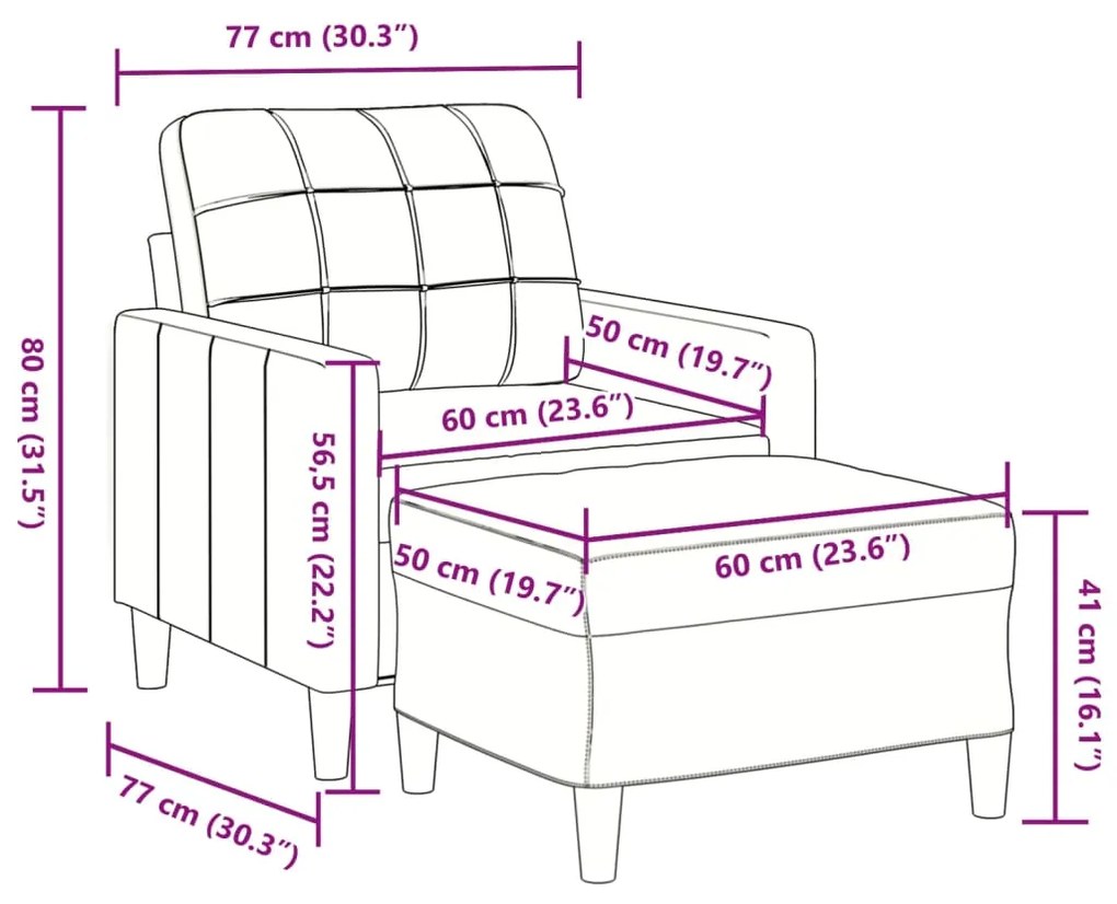 Poltrona com apoio de pés 60 cm veludo preto