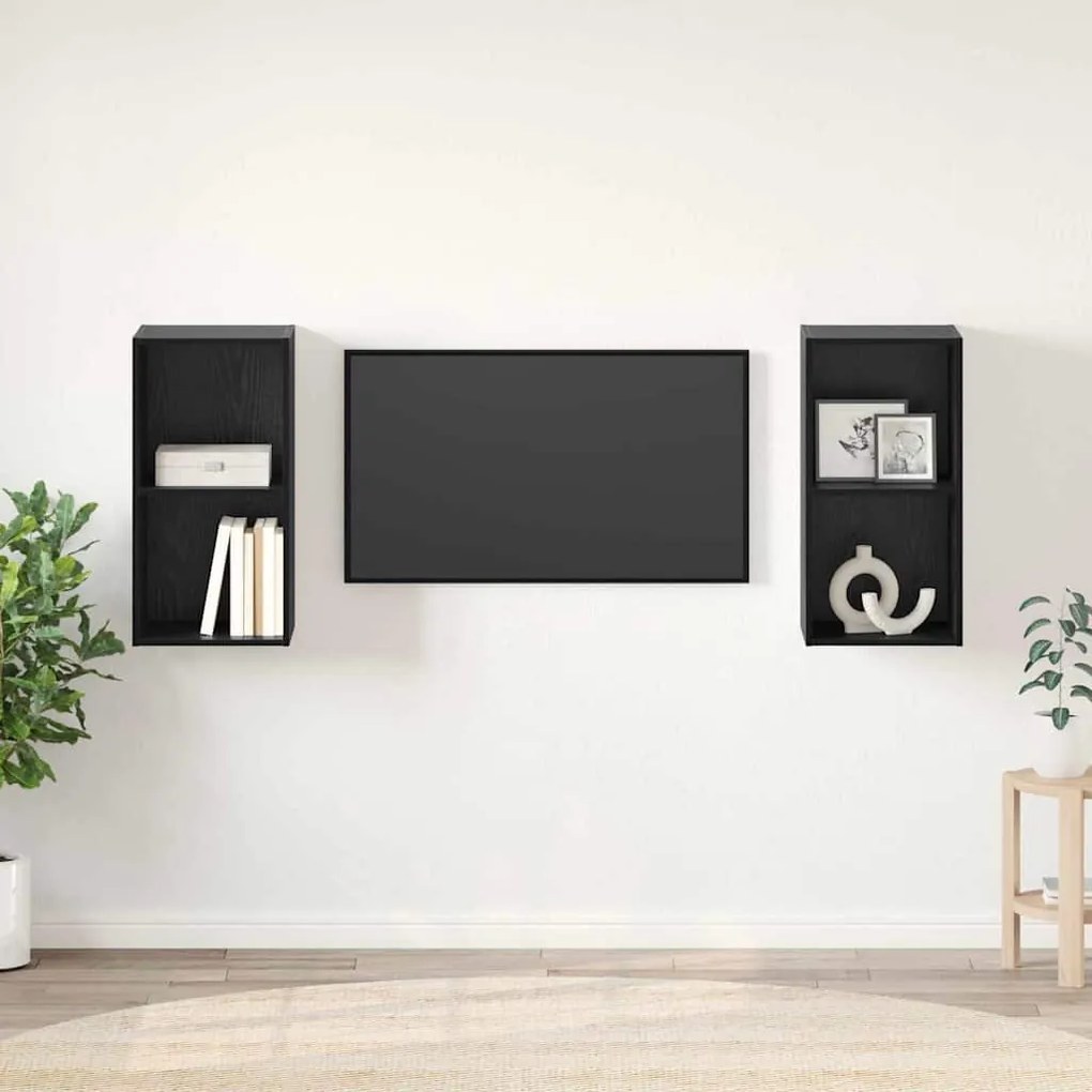 vidaXL Gabinete de TV de Parede 2 pcs Carvalho Preto 37 x 37 x 72 cm