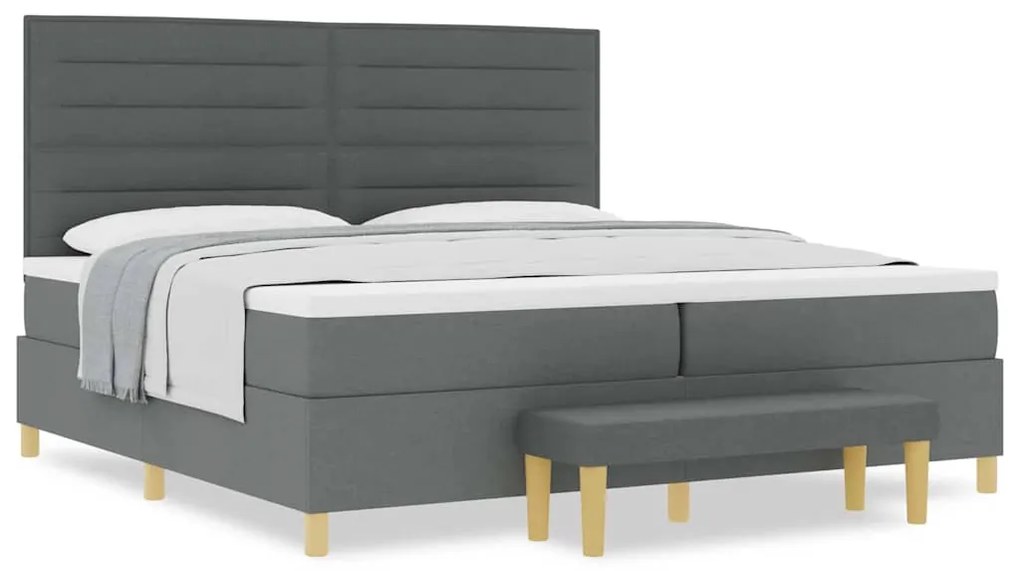 Cama Box com Colchão e Banco vidaXL Cinza Escuro 200x200 cm Tecido