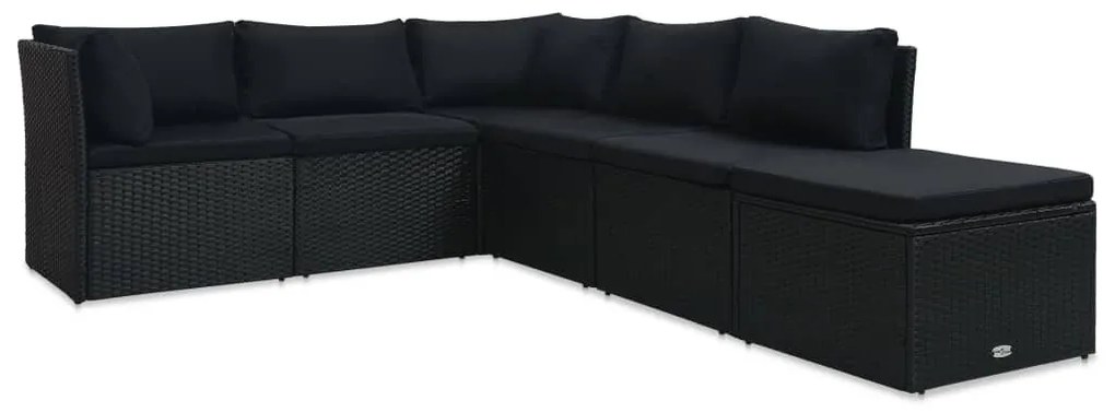 4 pcs conjunto lounge de jardim c/ almofadões vime PE preto