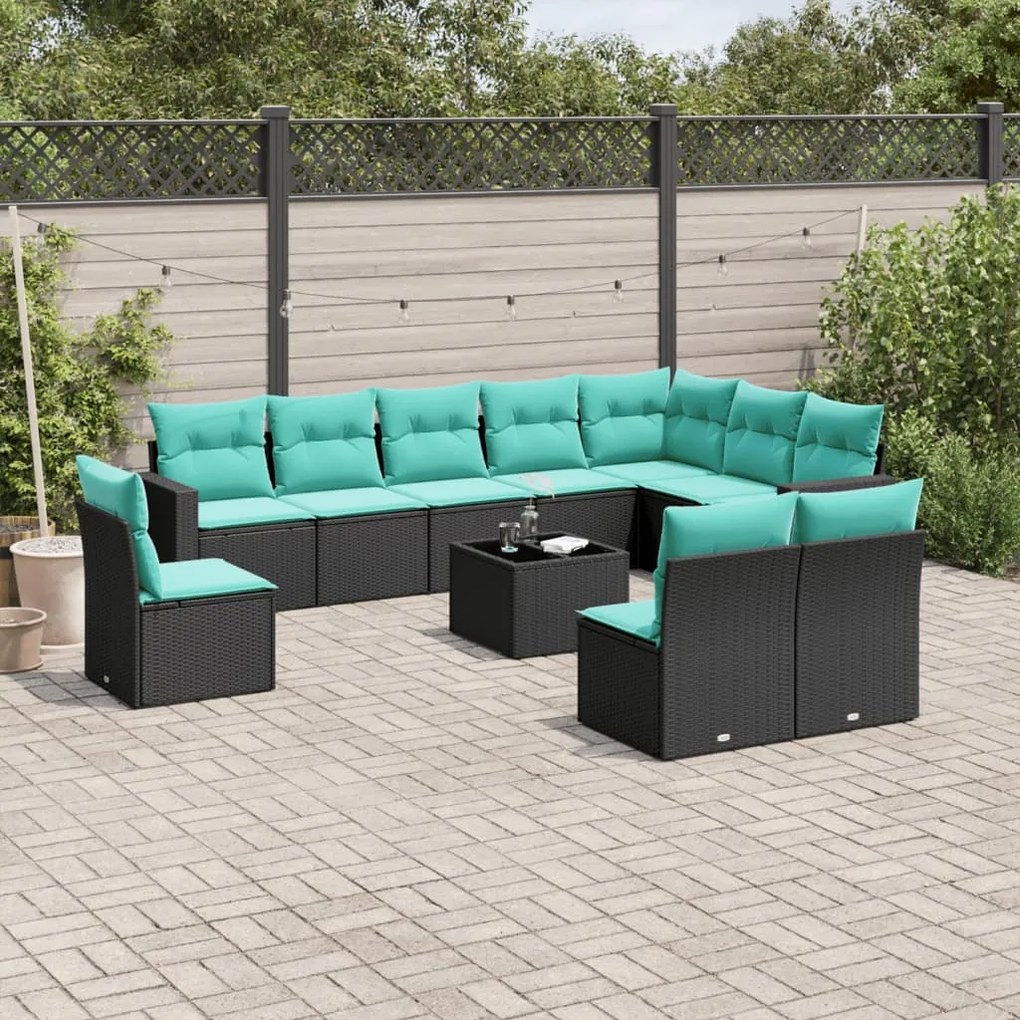vidaXL 11 pcs conjunto sofás de jardim c/ almofadões vime PE preto