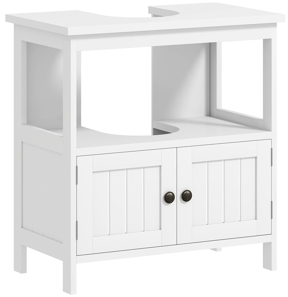 kleankin Móvel para Lavatório Pousar com Armário de 2 Portas Estante Aberto e Estante Ajustável Interior 60x30x60 cm Branco | Aosom Portugal