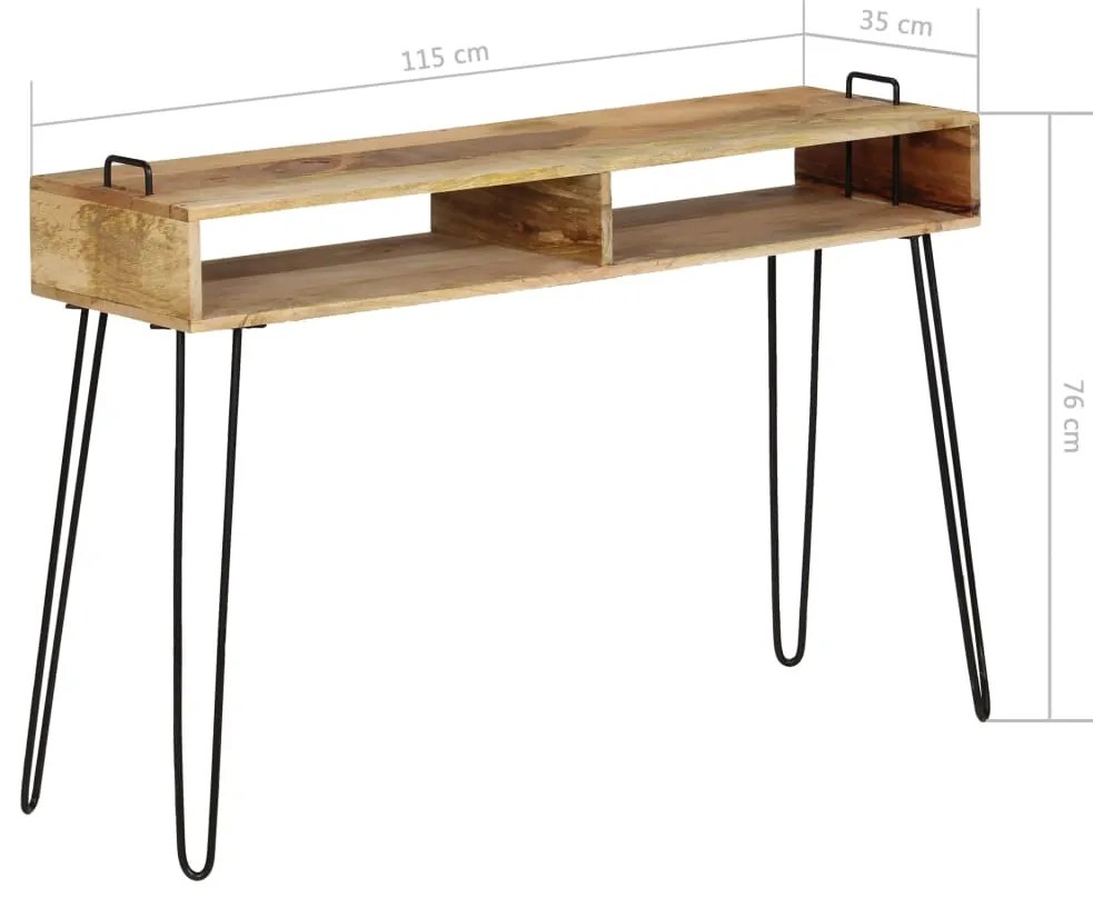Mesa consola em madeira de mangueira maciça 115x35x76 cm