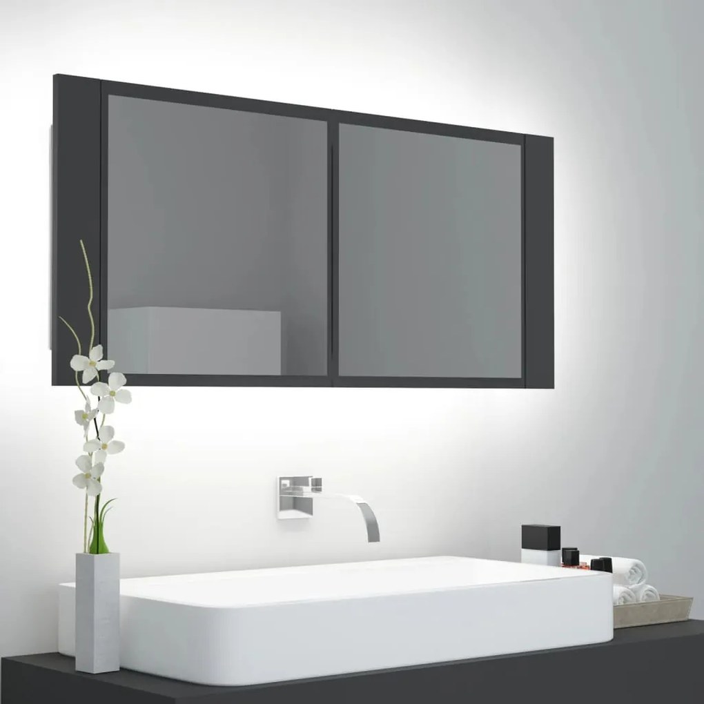 vidaXL Armário espelhado casa de banho LED 100x12x45cm acrílico cinza