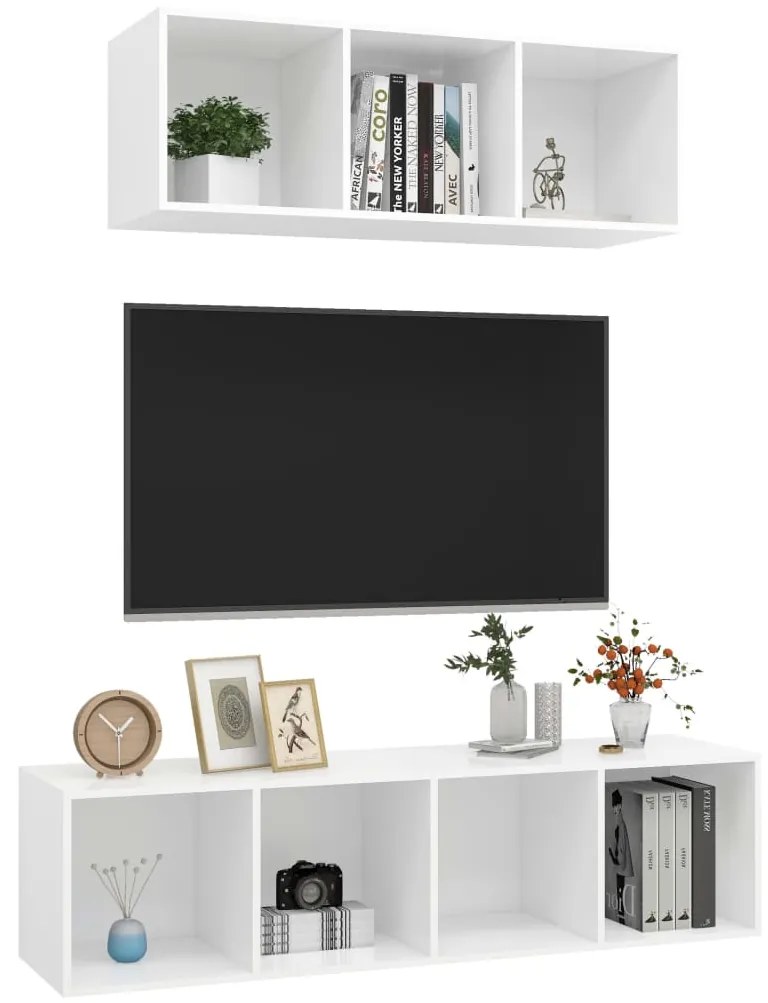 2 pcs conjunto de móveis de TV contraplacado branco