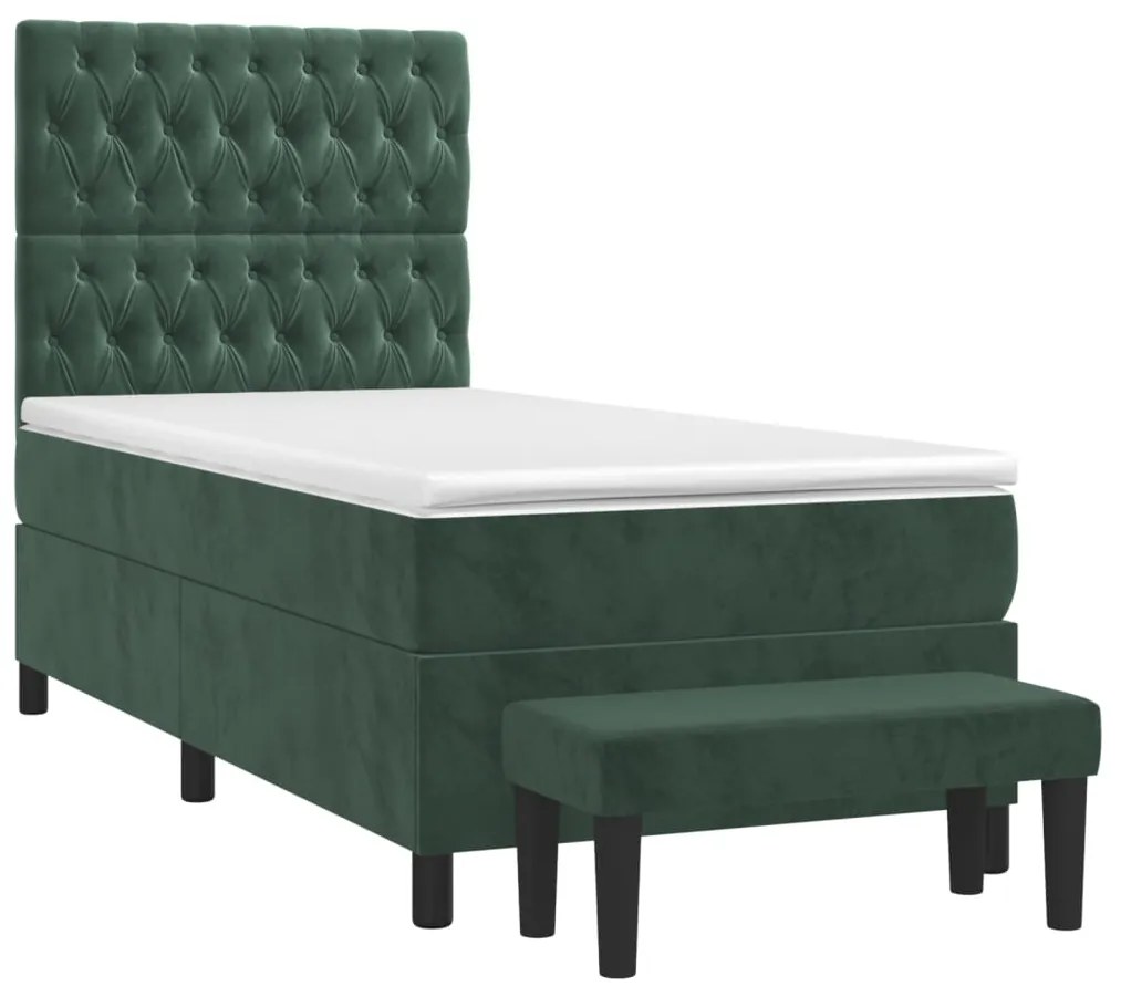 Cama com molas/colchão 90x200 cm veludo verde-escuro