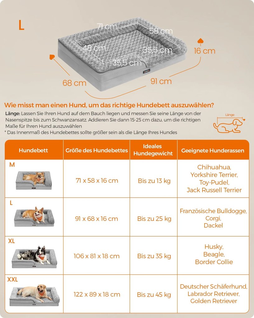 Cama ortopédica para cães com revestimento em pelúcia 91 x 68 x 16 cm Cinzento