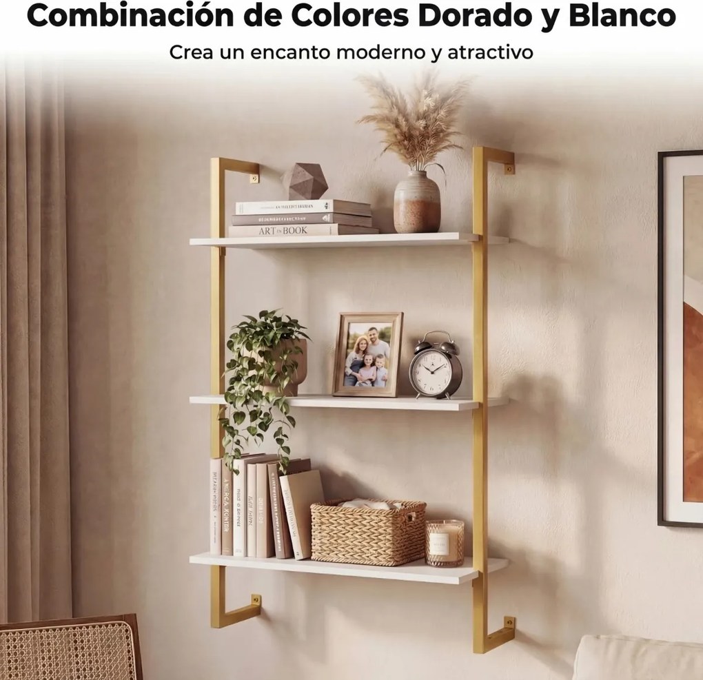 Prateleira suspensa 53 x 23 x 90 cm de 3 níveis para parede, pronta a montar, para cozinha, balcão de café, arrumação suspensa para sala, escritório e