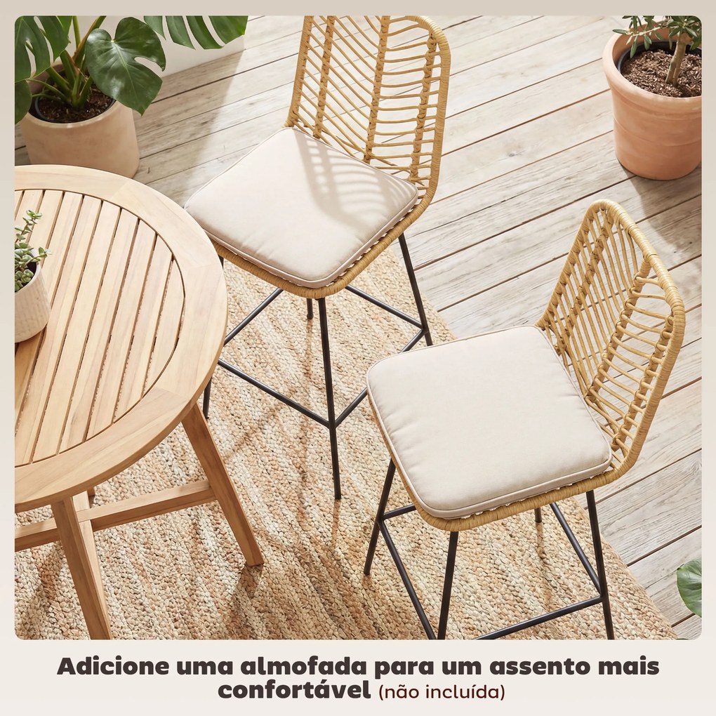 Bancos Altos de Cozinha em Vime Sintético Bancos de Bar Modernos com Pés de Aço 42,5x52x102 cm Madeira e Preto