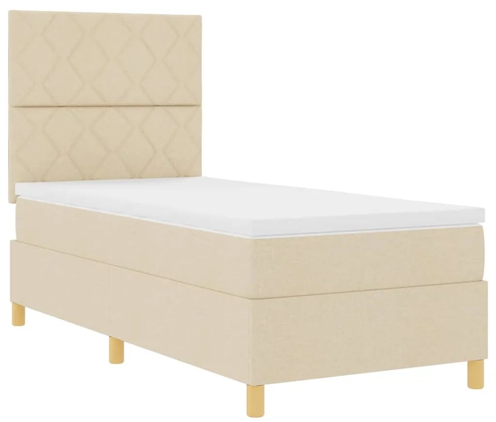 Cama Box Spring com Colchão &amp; LED Creme 90x200 cm Tecido