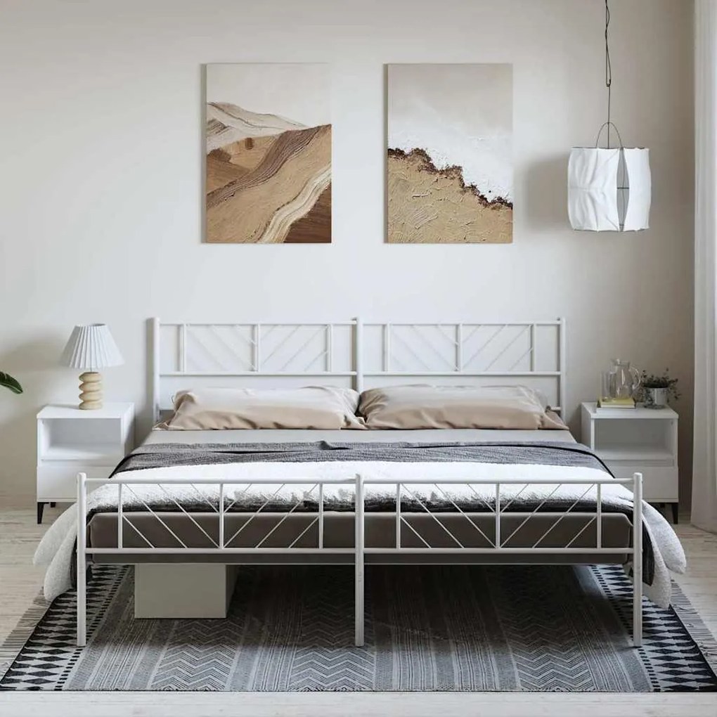 vidaXL Estrutura de cama com cabeceira e pés 193x203 cm metal branco