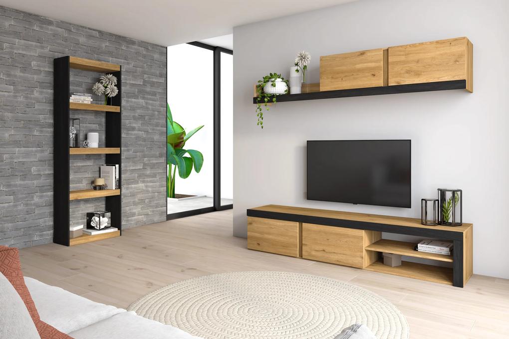 Conjunto de sala de estar IDEM e Estante TOTEM - Móveis de sala de estar - Conjunto de móveis cor Carvalho/Preto 200x40x180cm / 60x25x181cm