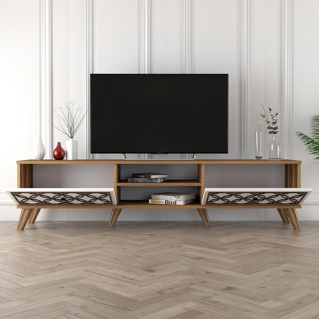 Móvel TV Class – Nogueira e Branco – 180 cm x 44 cm x 35 cm