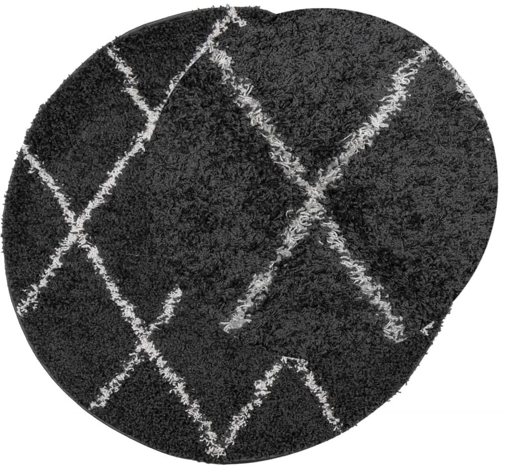 Tapete shaggy de pelo alto PAMPLONA Ø 160 cm preto e creme