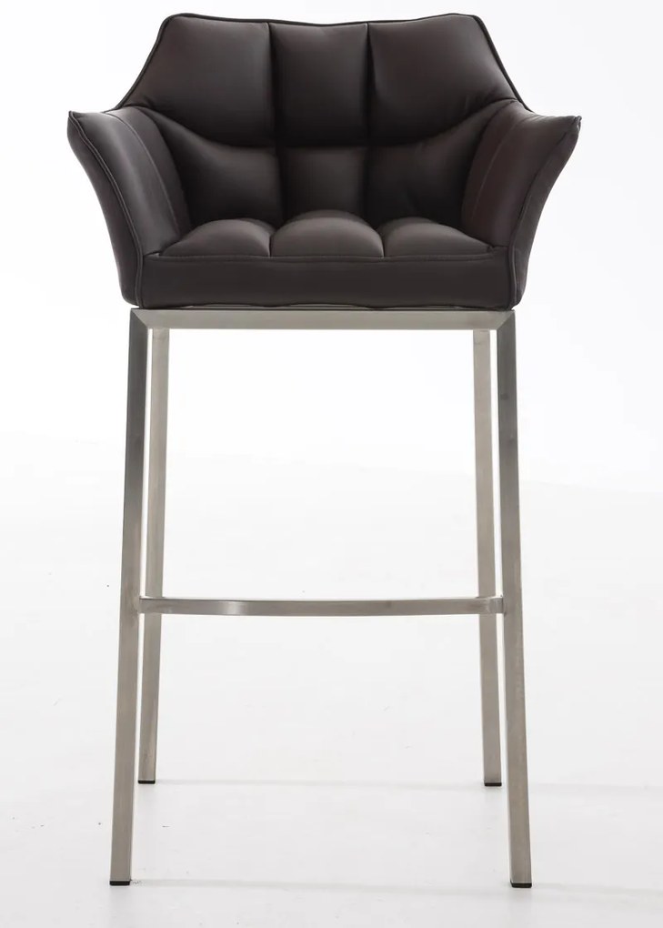 Banco de bar Damaso em couro sintético e com estrutura prateada 64 x 110 x 48 cm Castanho