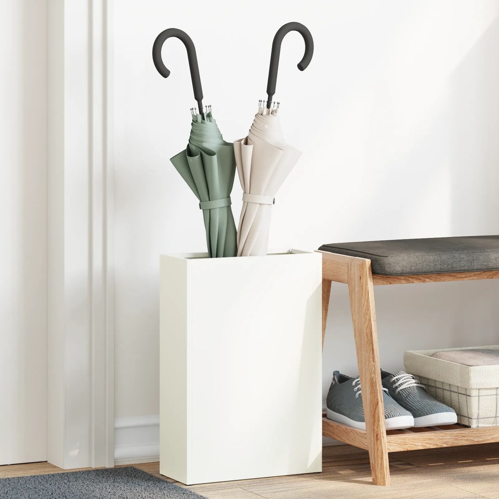 vidaXL Suporte de Guarda-Chuva Branco, 28x12x41 cm, Feito de Aço