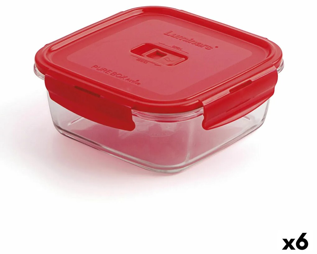 Lancheira Hermética Luminarc Pure Box Vermelho 1,22 L Vidro (6 Unidades)