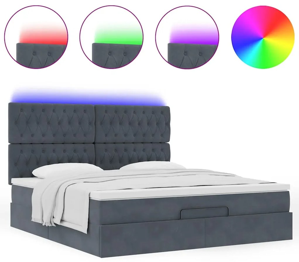 Estrutura cama otomana colchões 180x200 cm cinzento escuro