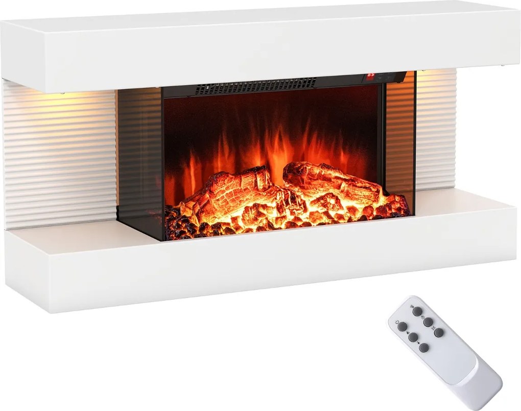 Lareira elétrica de parede 82 x 20,6 x 41,8 cm de 32″ com prateleira flutuante, luzes LED com 12 cores de chama e proteção contra sobreaquecimento, co