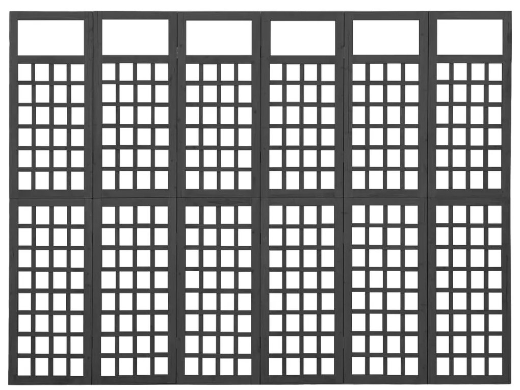 Biombo/treliça 6 painéis abeto maciço 242,5x180 cm preto